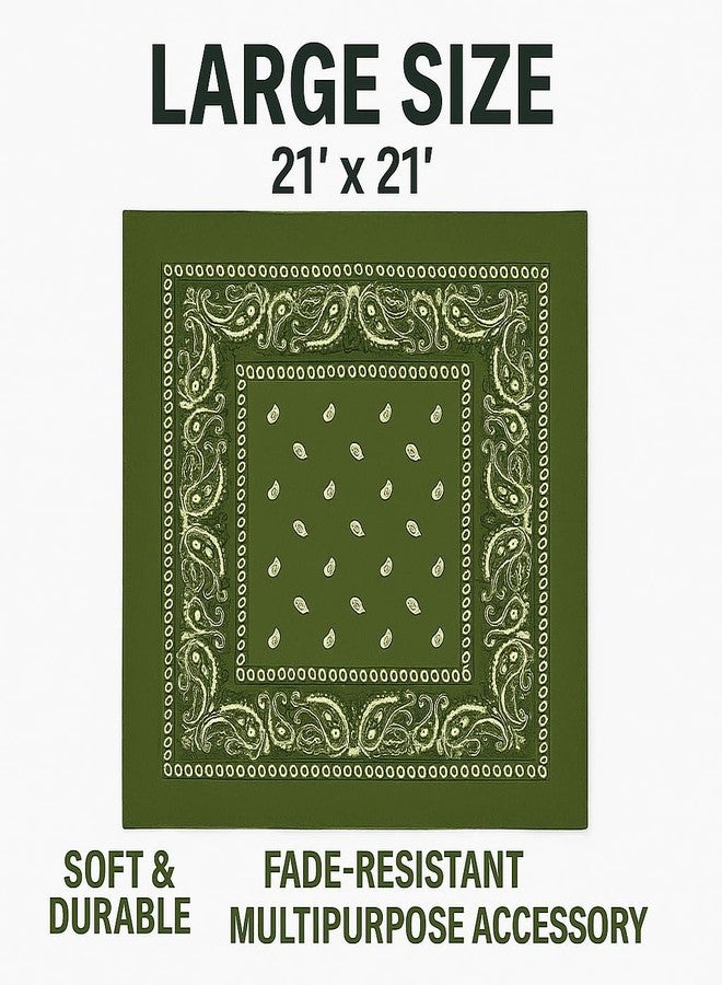 SUNRIBE Military Green Paisley Bandanas 3-Pack - 100% Cotton 21x21 Inch Classic Square Head Wrap, Face Cover, Neck Scarf, Wrist Wrap & Pocket Square | Unisex Accessories for Everyday & Outdoor Style - Image 4